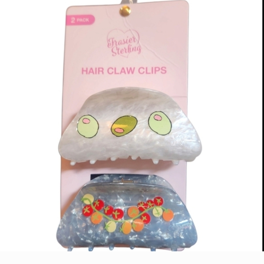 Frasier Sterling Olive and Tomato Large Hair Clip Set